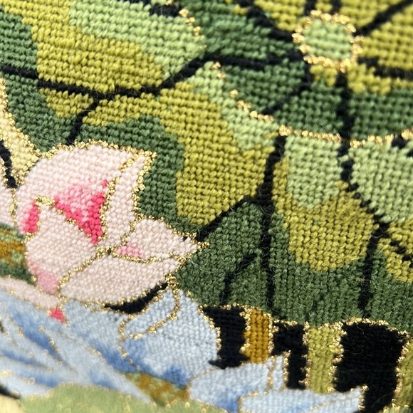 Lee’s Needle Art Vintage Black Leather Floral Needlepoint Shoulder Bag Purse - Picture 11 of 17